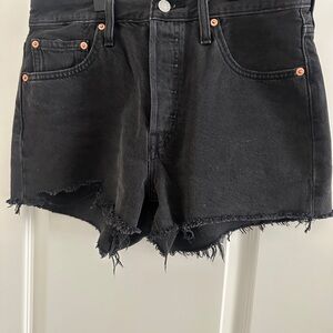 Levi's 501.  Black Distressed High-Rise button fly Denim Shorts.